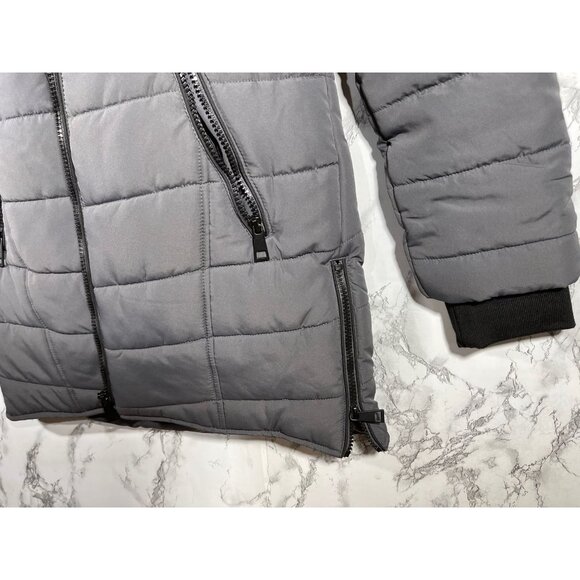 Maralyn & Me Womens Juniors Long Puffer Coat With Faux Fur Hood & Side Zippers - Picture 5 of 12